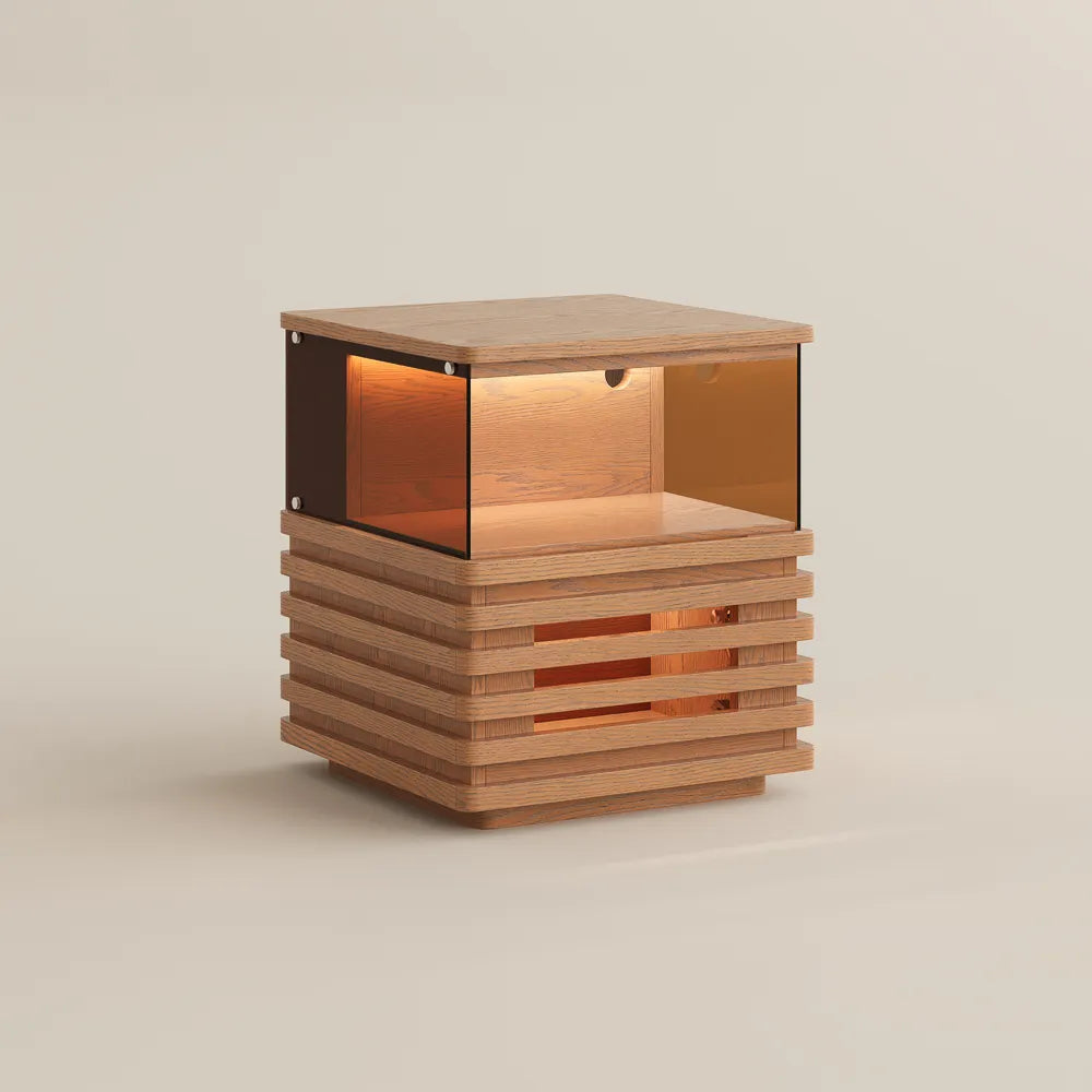 Selene-18" Slatted Side Table with LED Lights