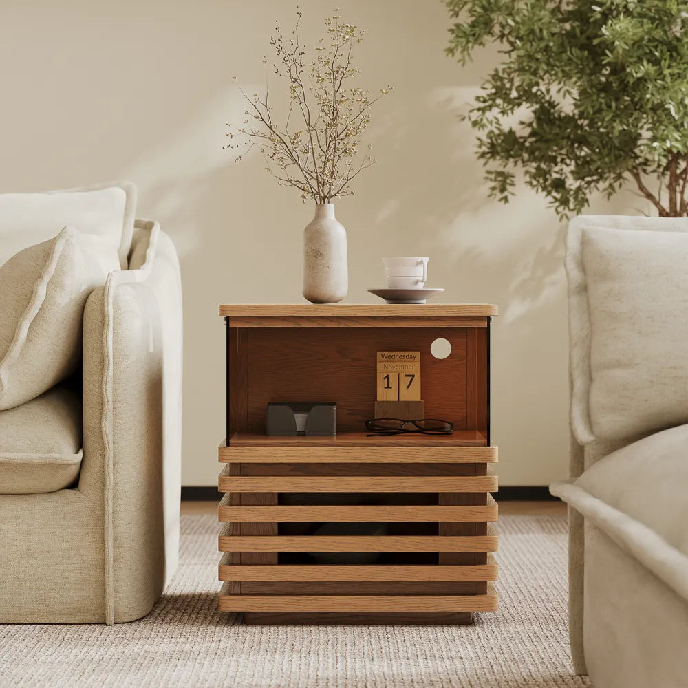Selene-18" Slatted Side Table with LED Lights