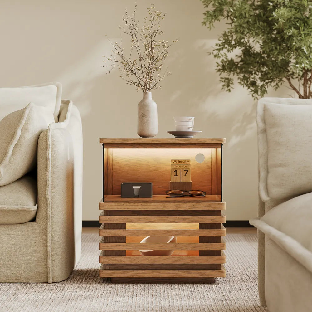 Selene-18" Slatted Side Table with LED Lights