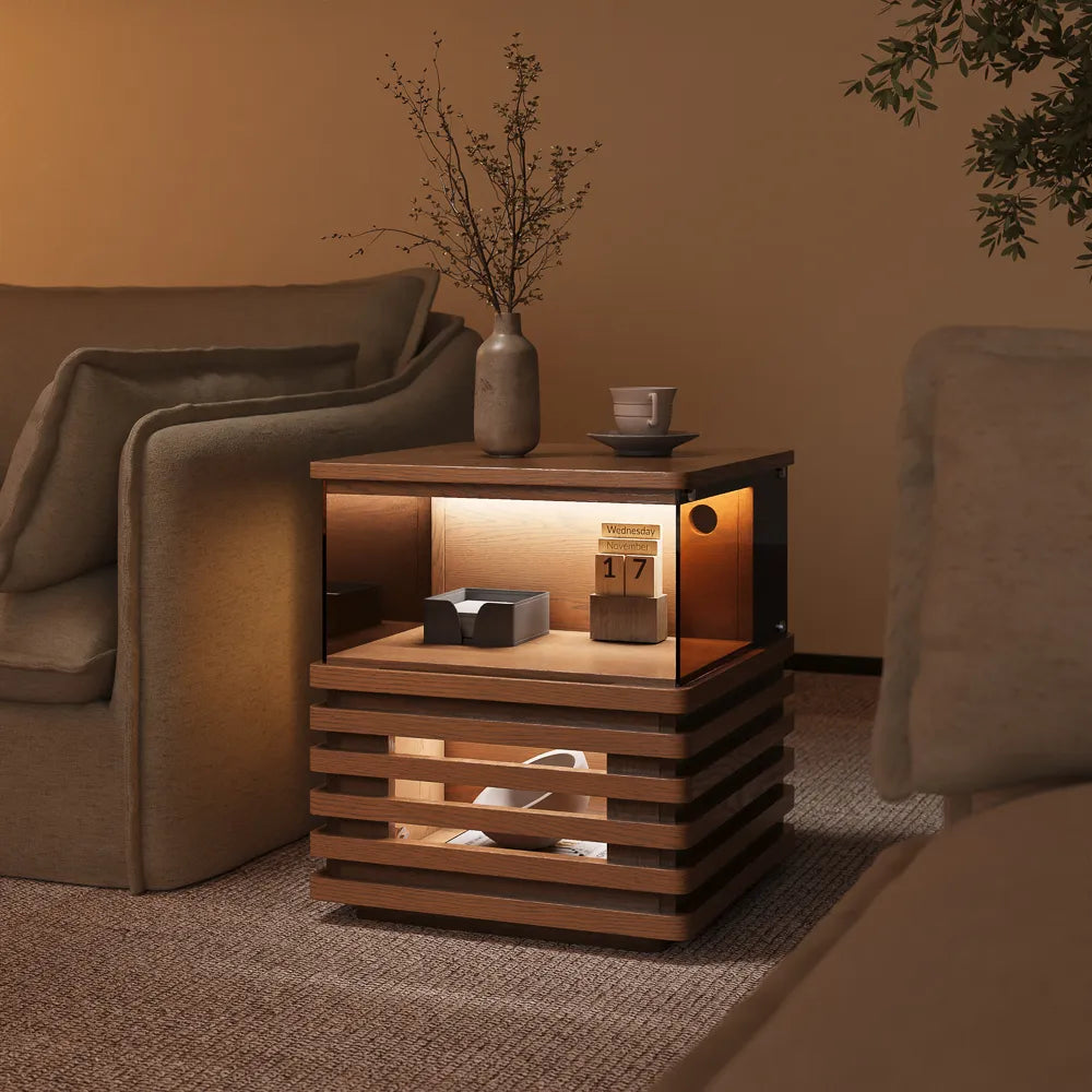 Selene-18" Slatted Side Table with LED Lights