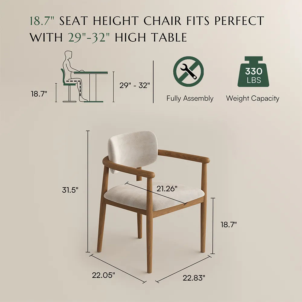 Mid-Century Modern Solid Wood Upholstered Dining Chair