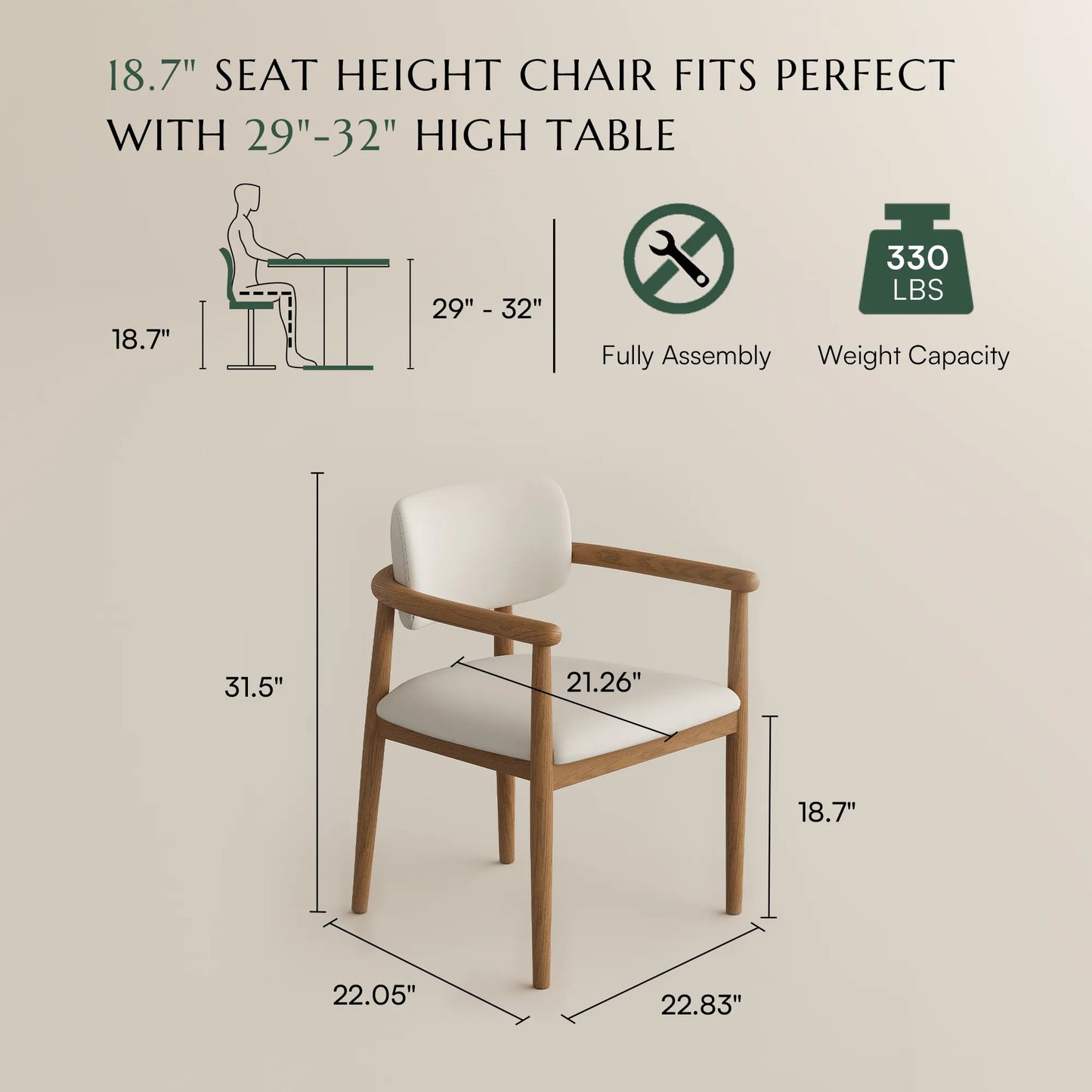 Mid-Century Modern Solid Wood Upholstered Dining Chair
