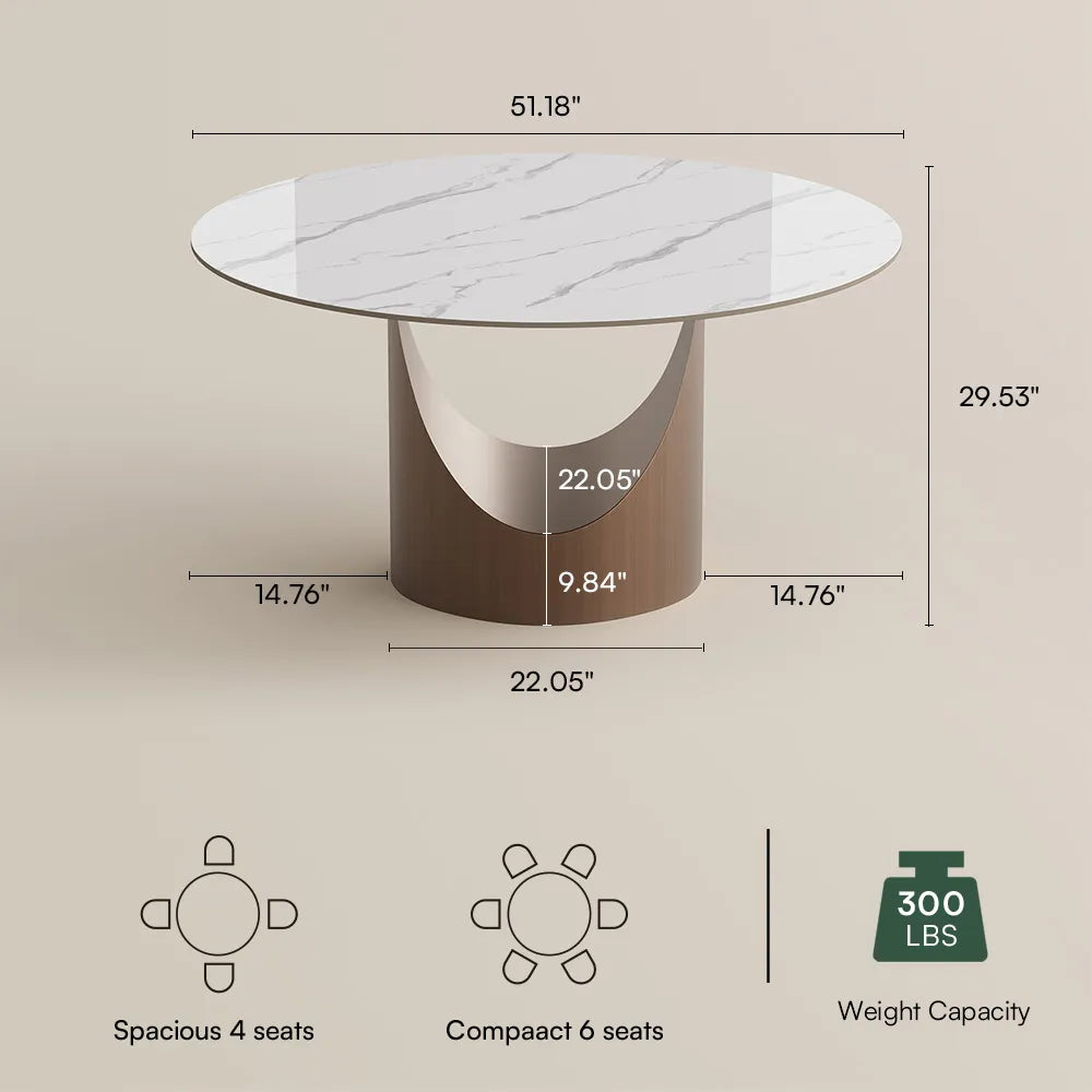 51in Hobart-Round Glossy Sintered Stone Dining Table