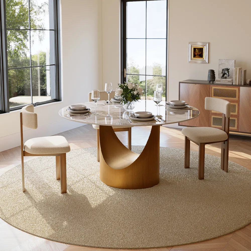 51-inch Hobart round polished sintered stone table, including 4 chairs