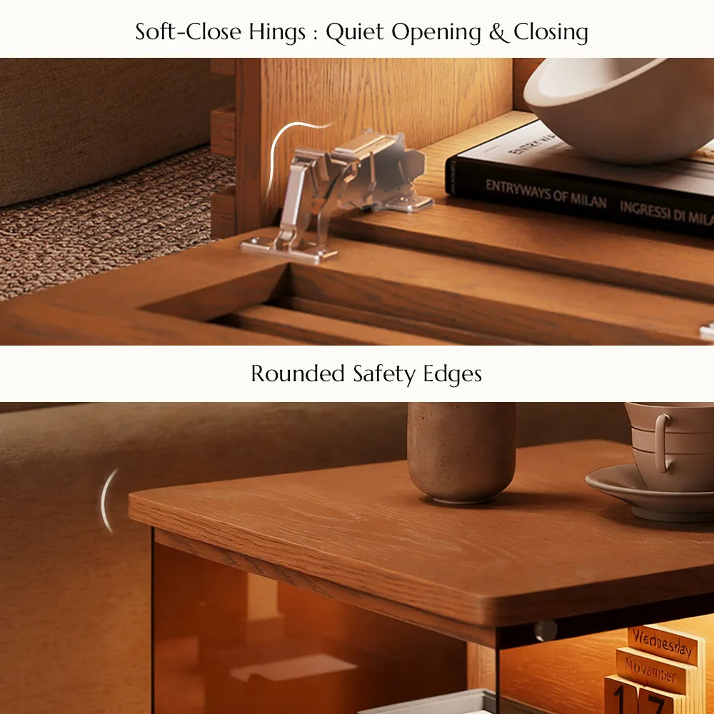 Selene-18" Slatted Side Table with LED Lights