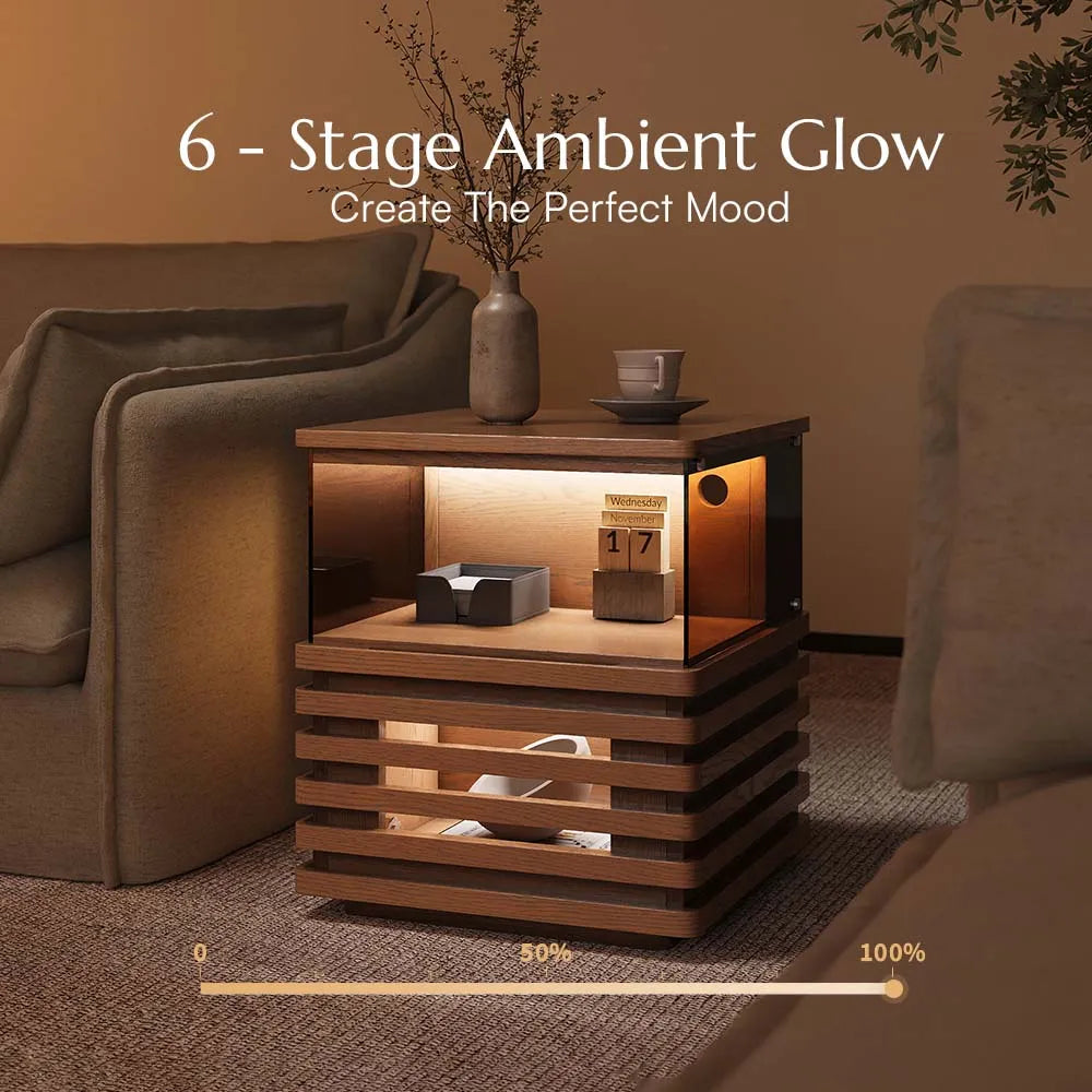 Selene-18" Slatted Side Table with LED Lights