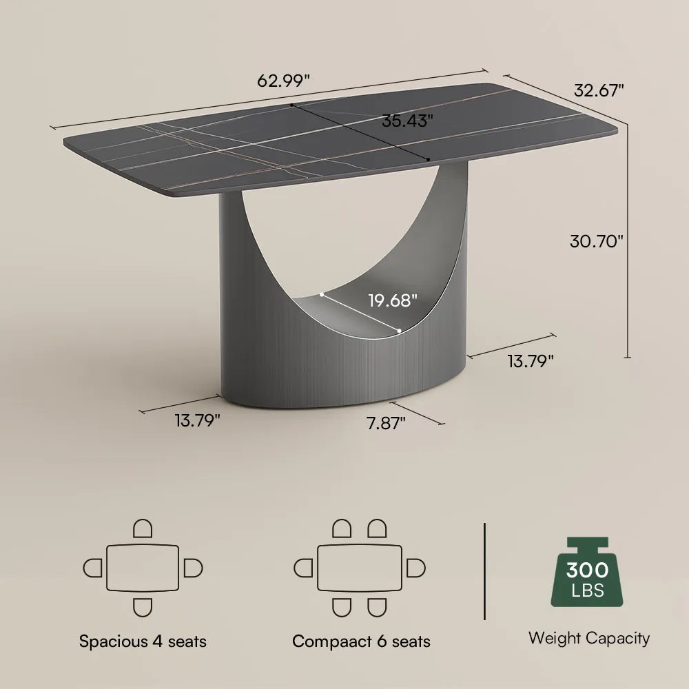 63in Hobart - Rectangular Sintered Stone Dining Table