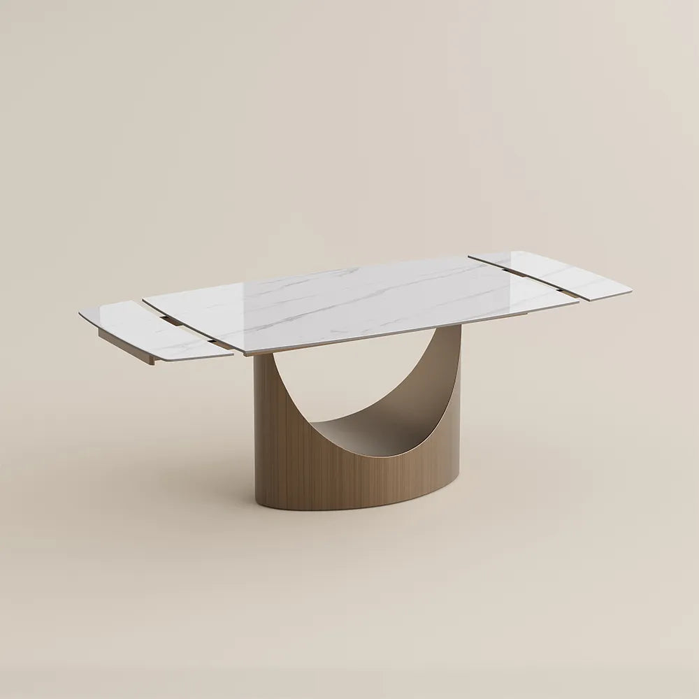 Hobart-Rectangular Glossy Sintered Stone Extendable Dining Table