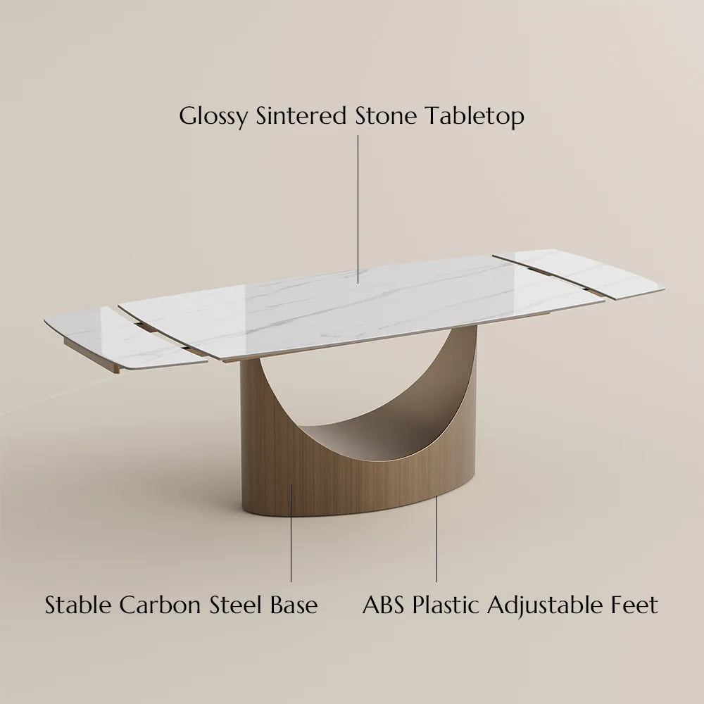 Hobart-Rectangular Glossy Sintered Stone Extendable Dining Table