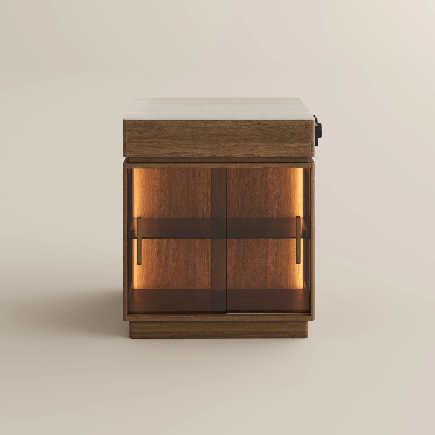31.5'' Kitchen Island with Matte Travertine Sintered Stone Top & Adjustable LED Lights
