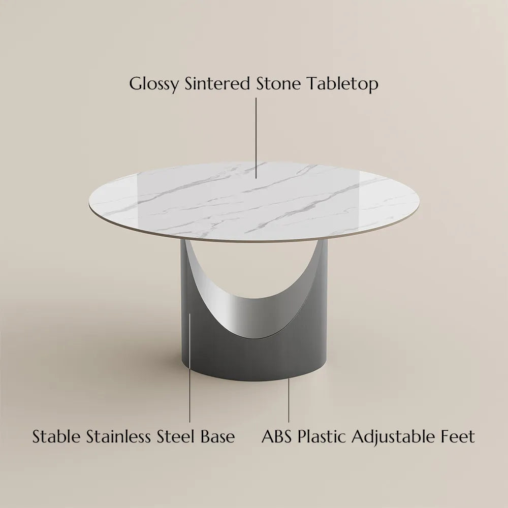 51in Hobart-Round Glossy Sintered Stone Dining Table
