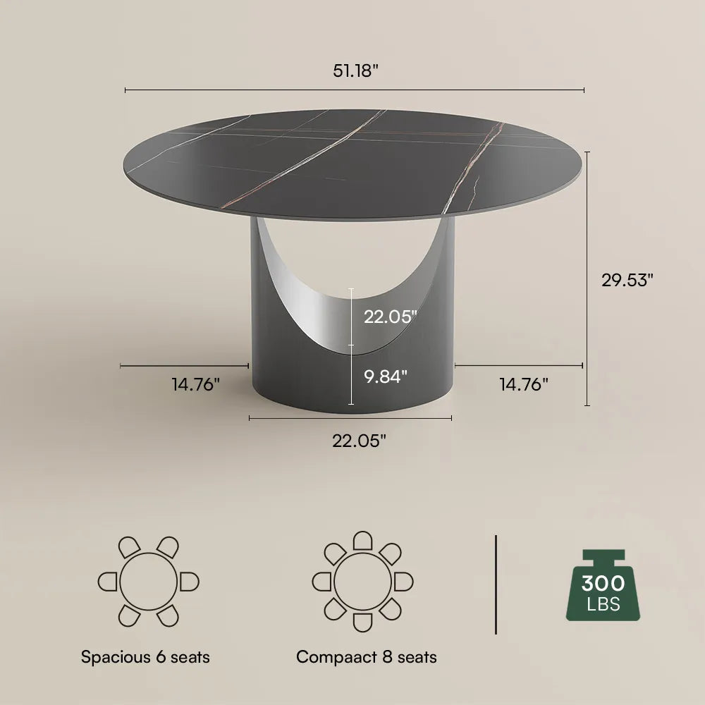 51in Hobart-Round Matte Sintered Stone Dining Table