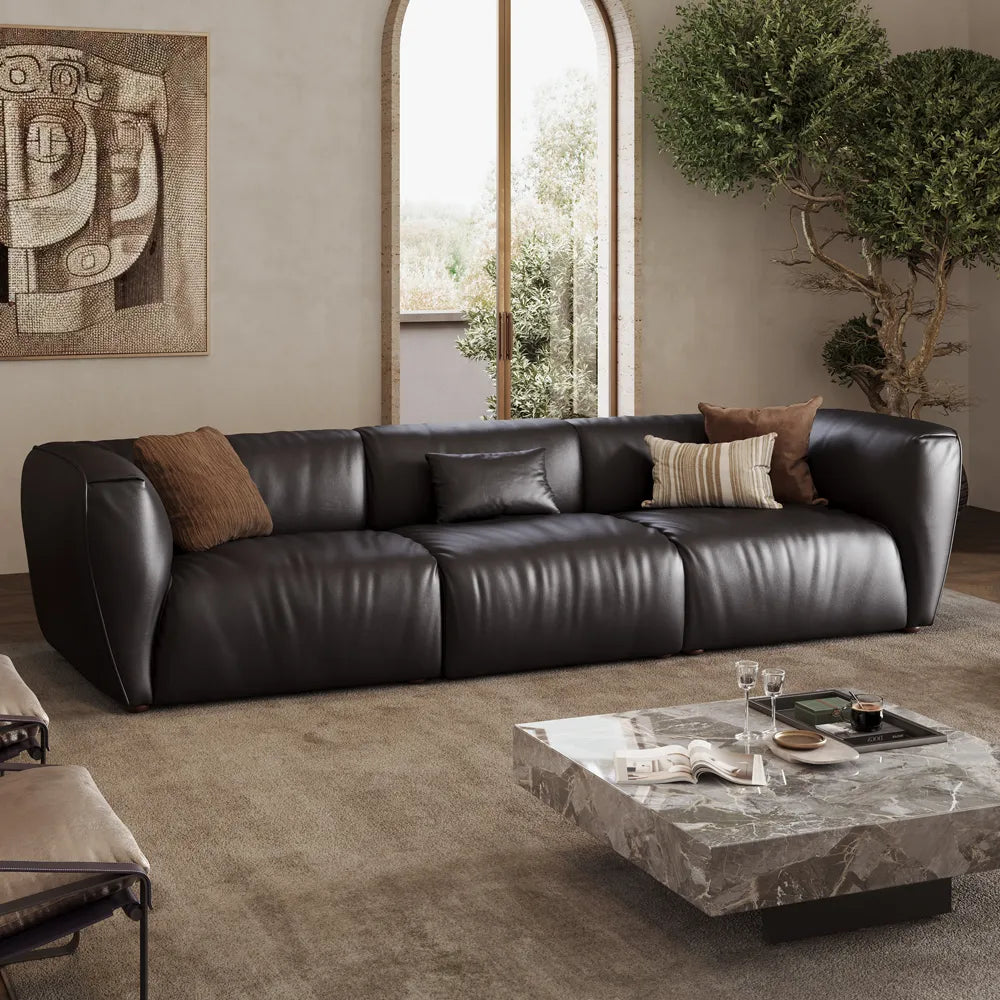 Brown Genuine Leather Loveseat Sofa Mid Century Modern Couch — view 4
