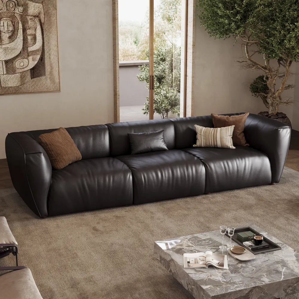 122 Inch Brown Genuine Leather Loveseat Sofa Mid Century Modern Couch