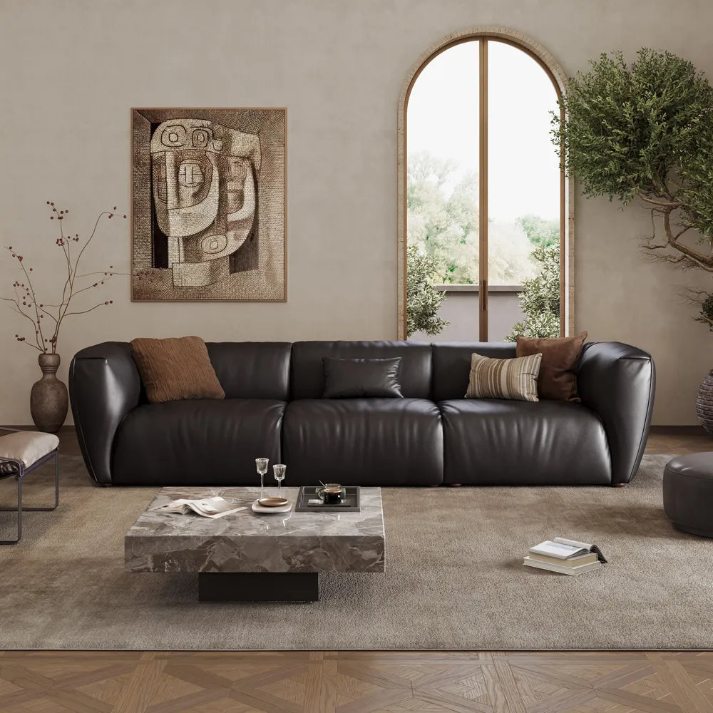 122 Inch Brown Genuine Leather Loveseat Sofa Mid Century Modern Couch