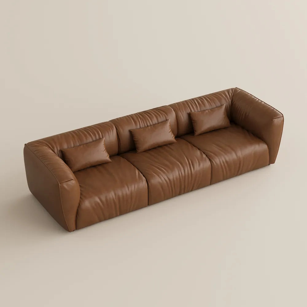 122 Inch Brown Genuine Leather Loveseat Sofa Mid Century Modern Couch