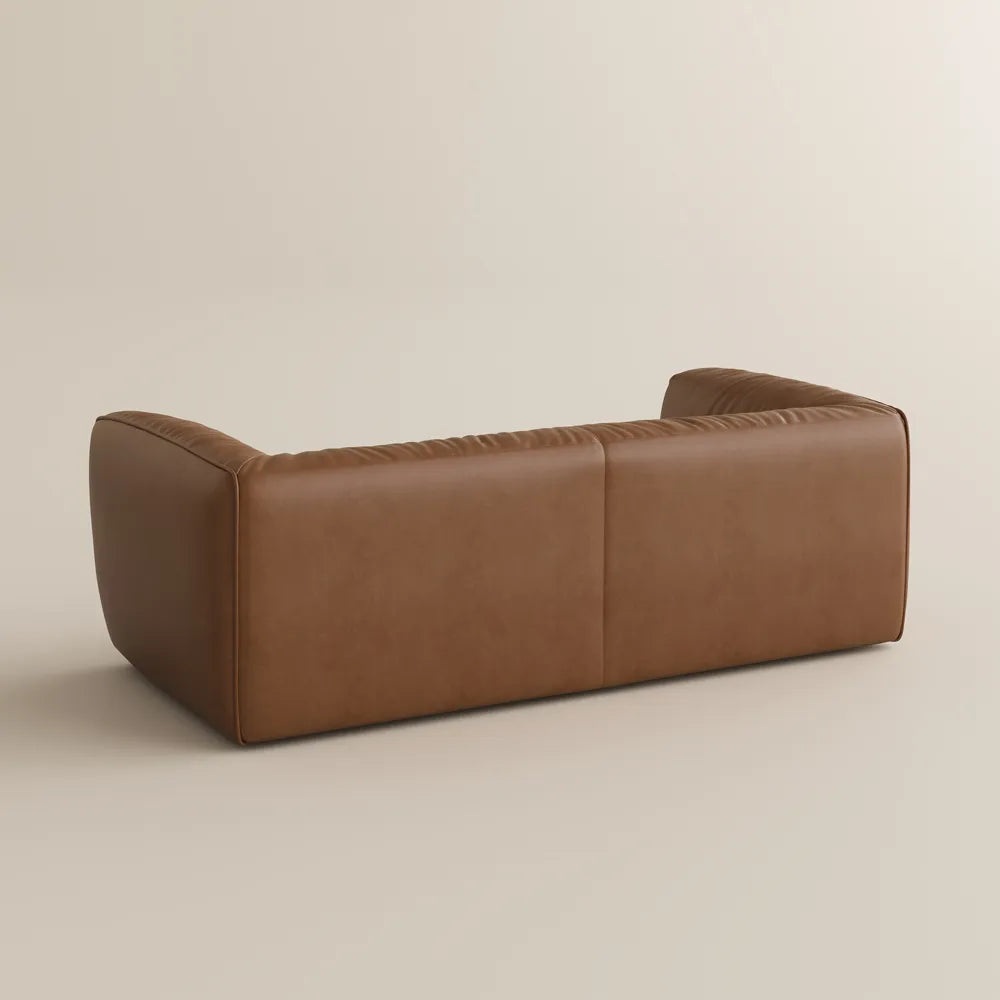 Brown Genuine Leather Loveseat Sofa Mid Century Modern Couch — view 8