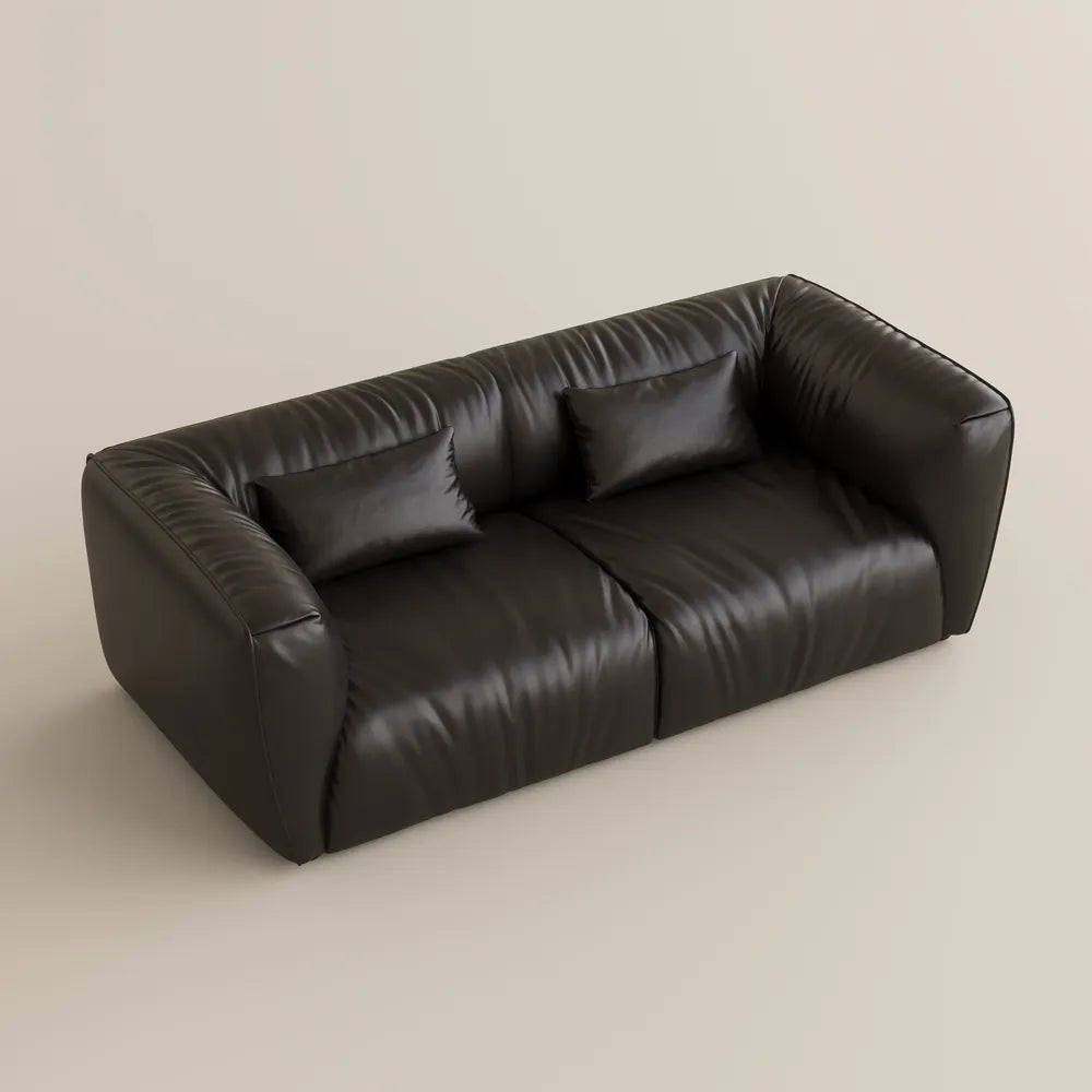 122 Inch Brown Genuine Leather Loveseat Sofa Mid Century Modern Couch