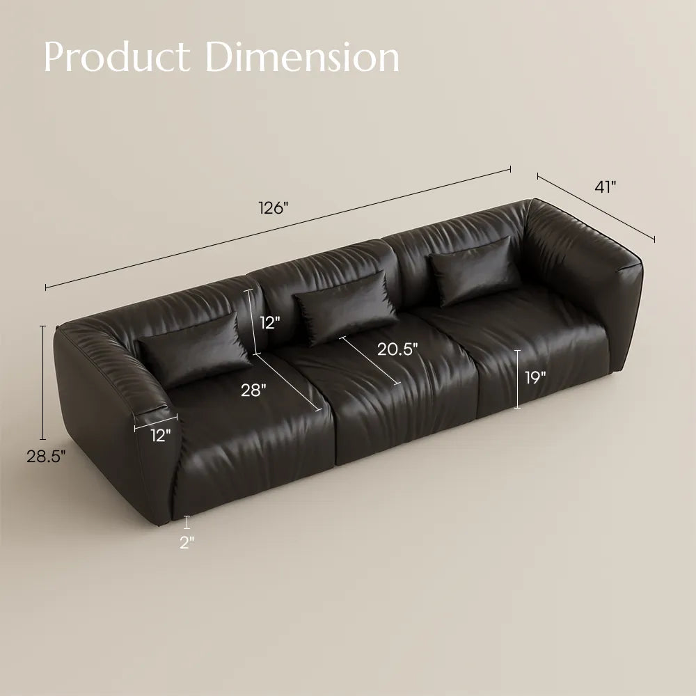 122 Inch Brown Genuine Leather Loveseat Sofa Mid Century Modern Couch