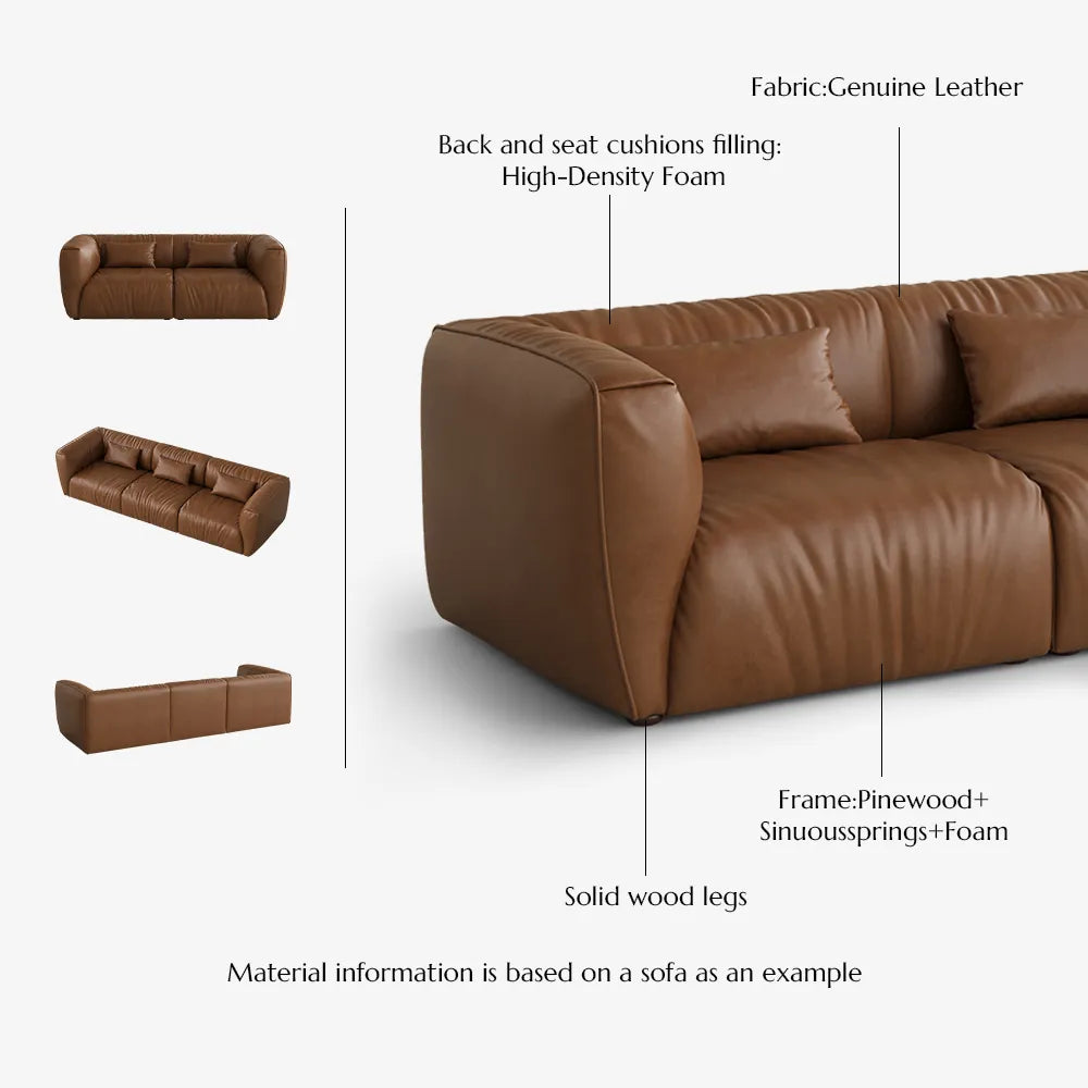 122 Inch Brown Genuine Leather Loveseat Sofa Mid Century Modern Couch