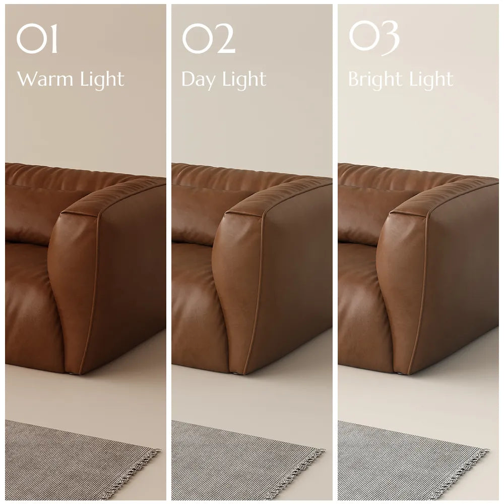 122 Inch Brown Genuine Leather Loveseat Sofa Mid Century Modern Couch