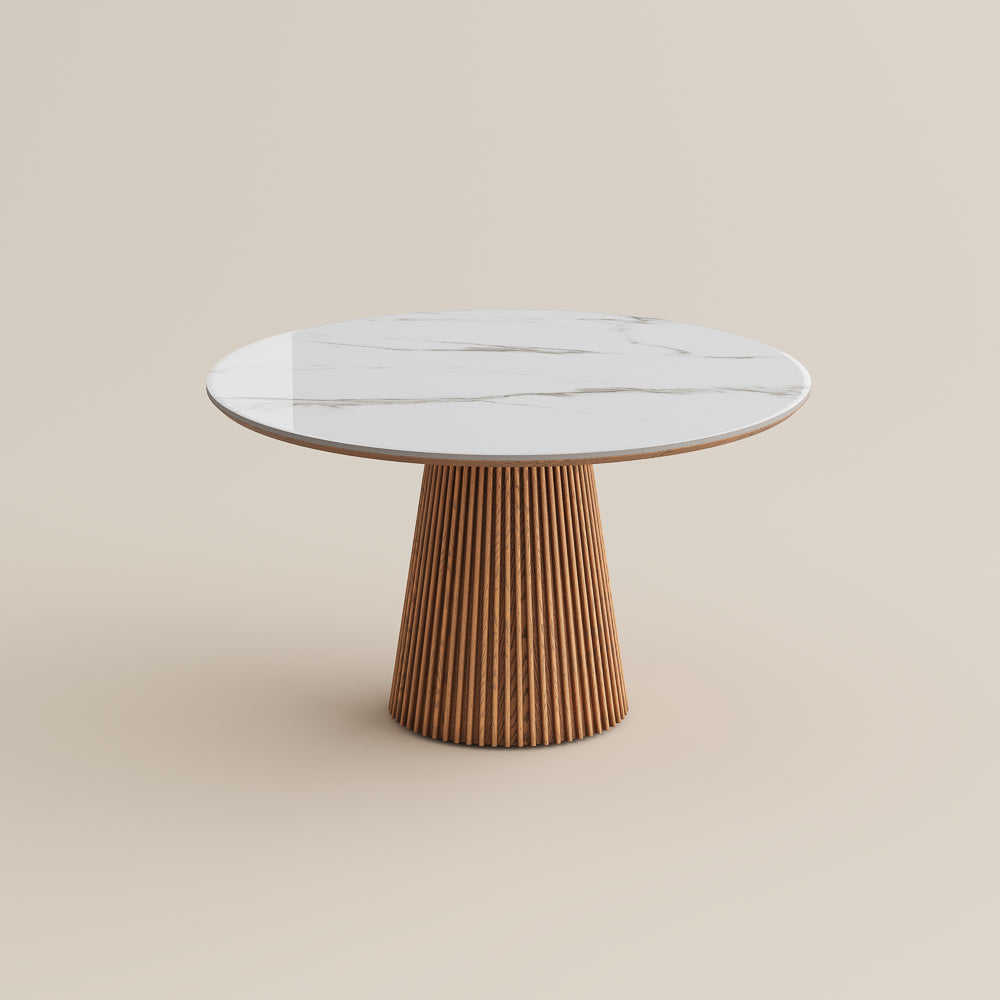 Silva – Table à manger ronde moderne du milieu du siècle en pierre frittée brillante