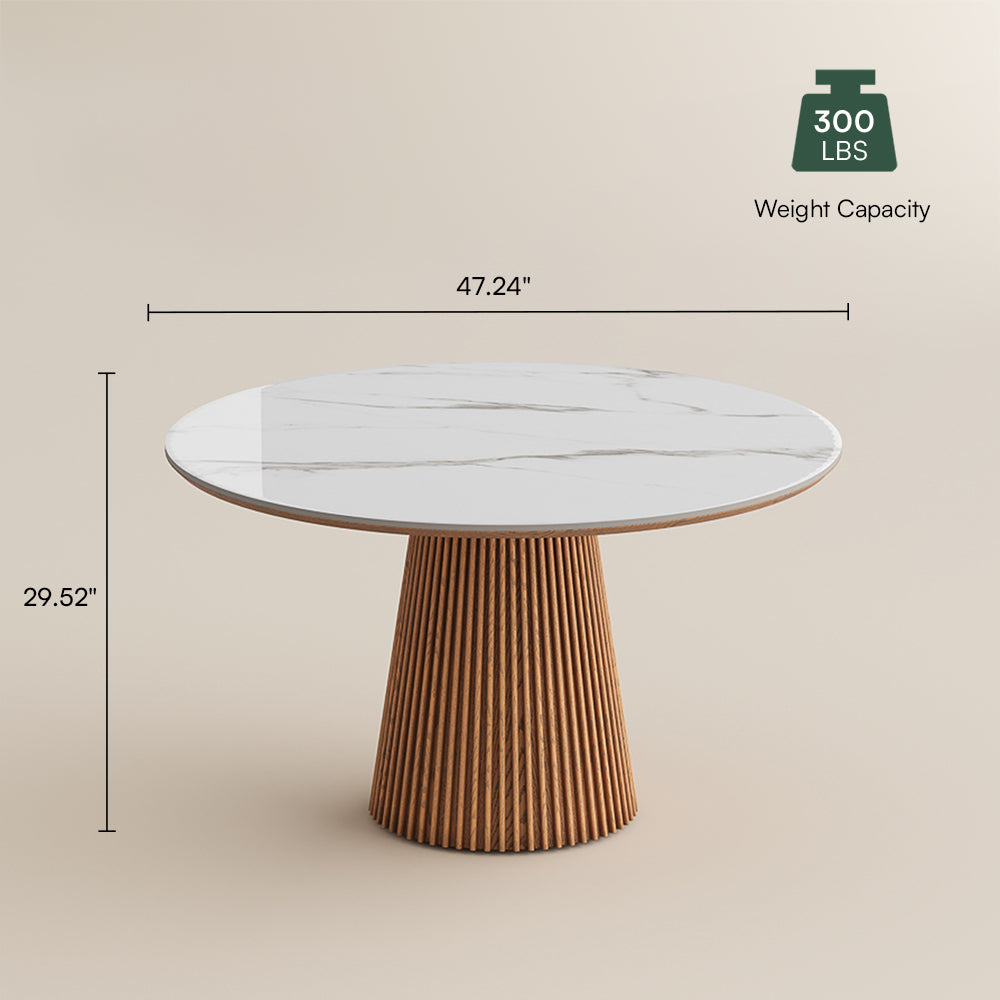 Silva – Table à manger ronde moderne du milieu du siècle en pierre frittée brillante