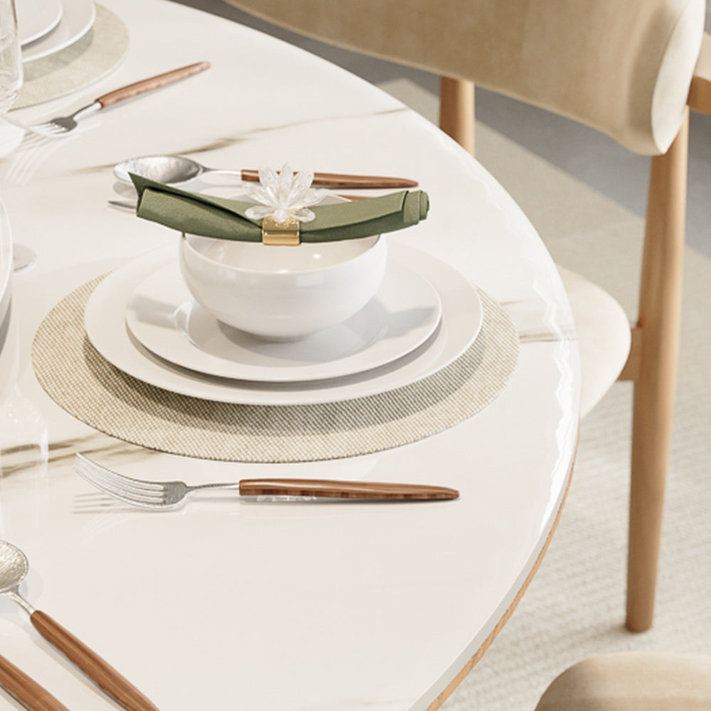 Silva – Table à manger ronde moderne du milieu du siècle en pierre frittée brillante