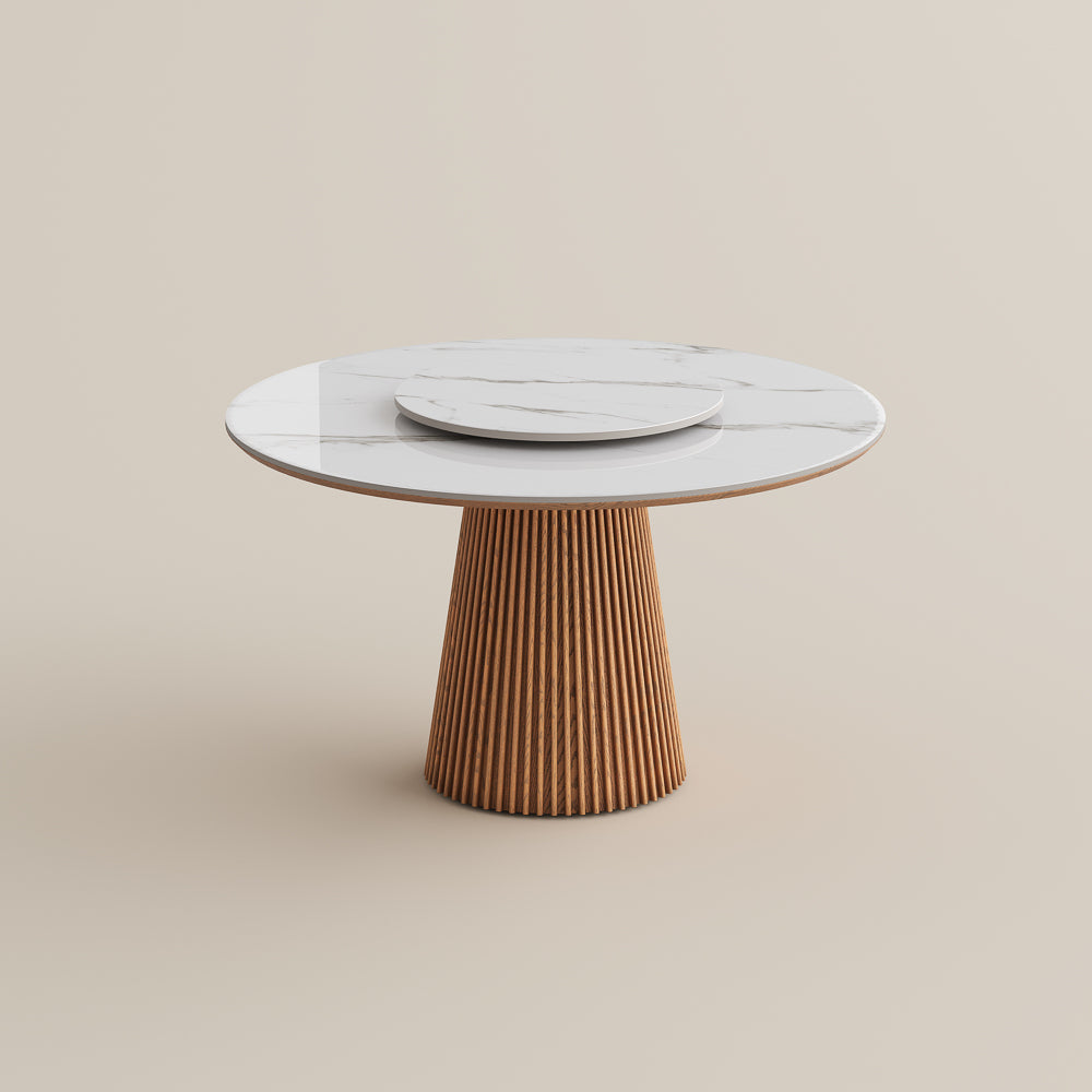Silva – Table à manger ronde moderne du milieu du siècle en pierre frittée brillante