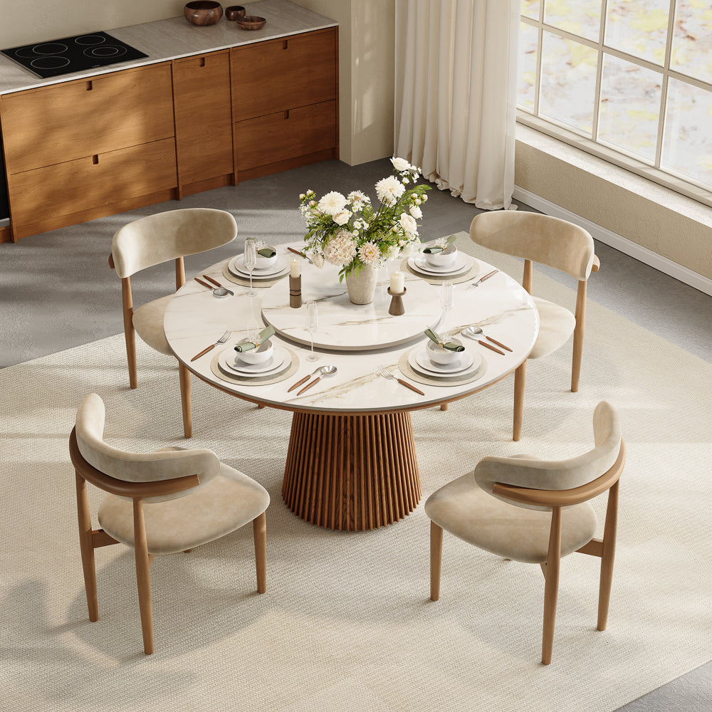 Silva – Table à manger ronde moderne du milieu du siècle en pierre frittée brillante