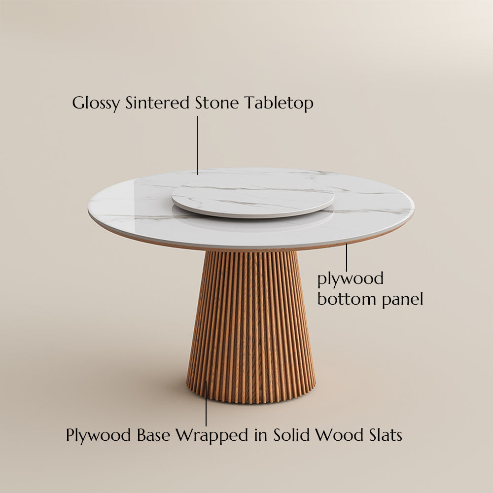 Silva – Table à manger ronde moderne du milieu du siècle en pierre frittée brillante