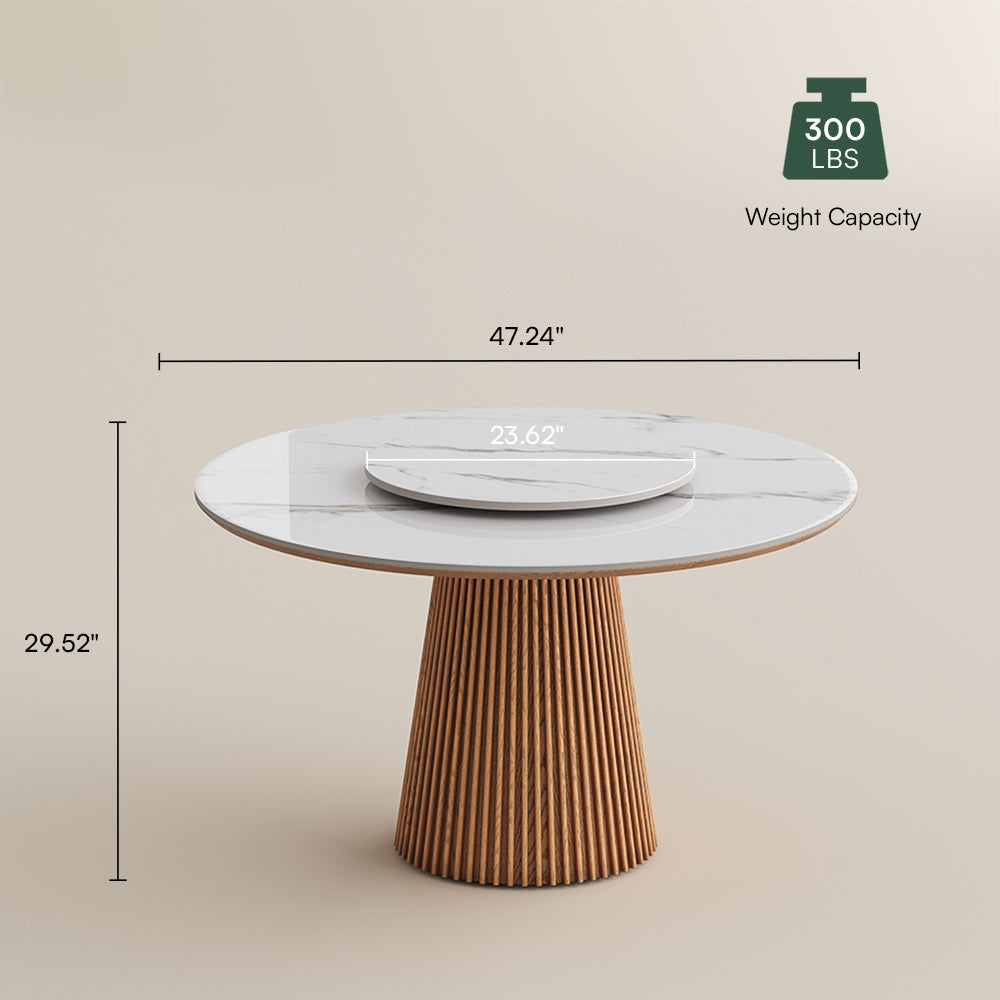 Silva – Table à manger ronde moderne du milieu du siècle en pierre frittée brillante