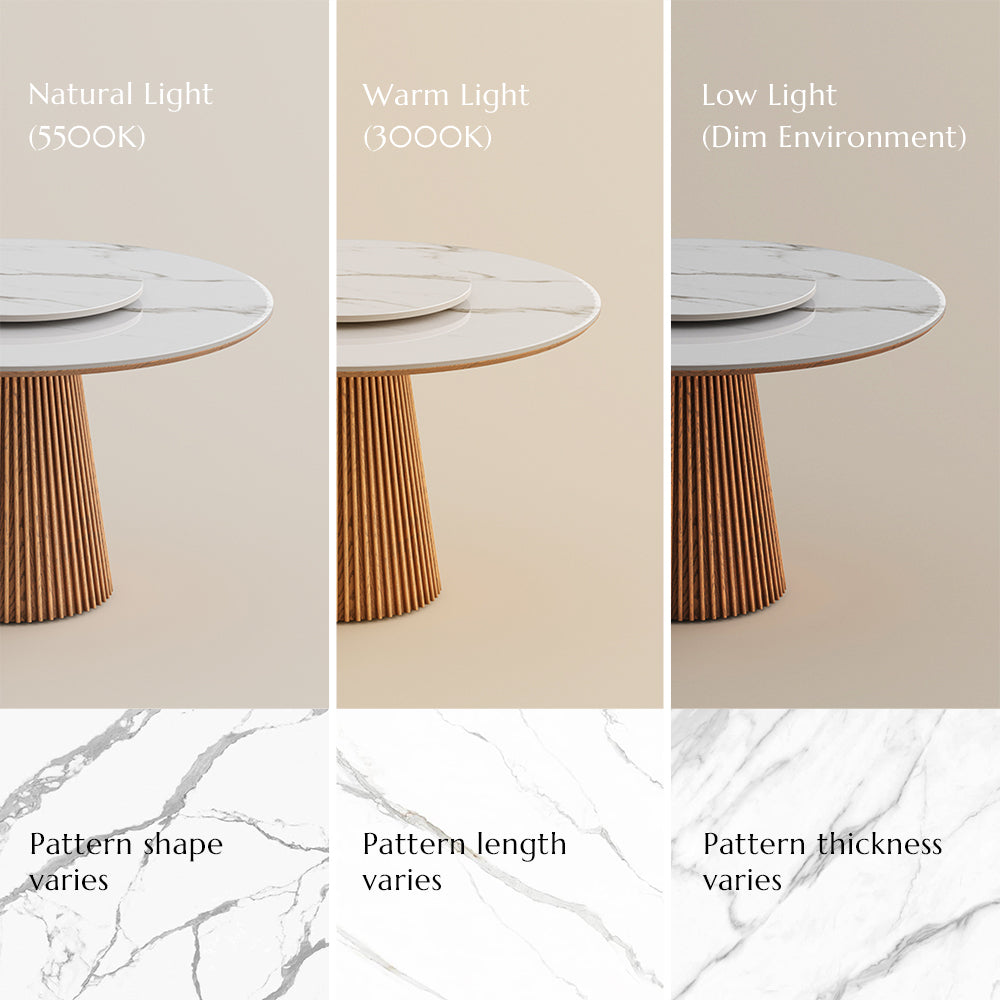 Silva – Table à manger ronde moderne du milieu du siècle en pierre frittée brillante
