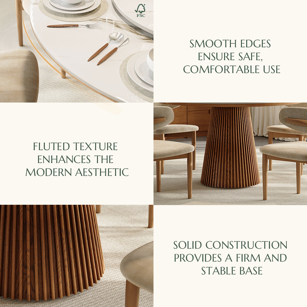 Silva – Table à manger ronde moderne du milieu du siècle en pierre frittée brillante