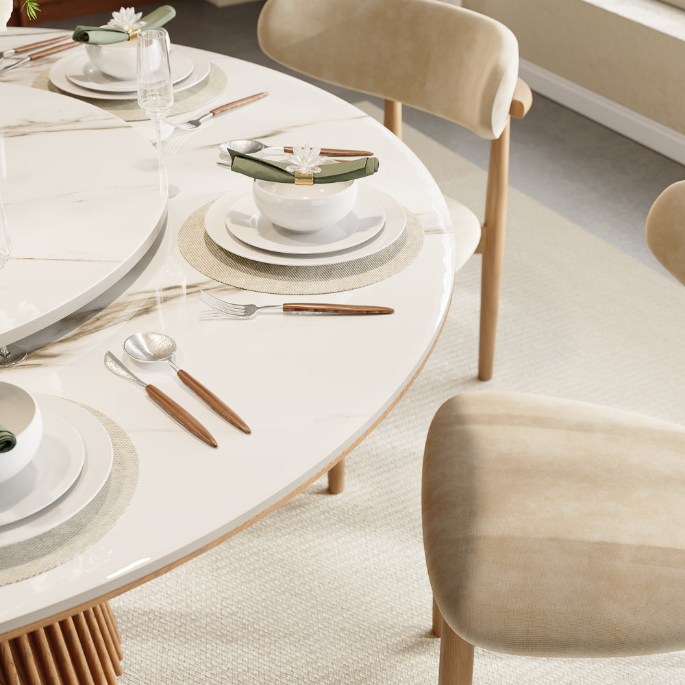 Silva – Table à manger ronde moderne du milieu du siècle en pierre frittée brillante