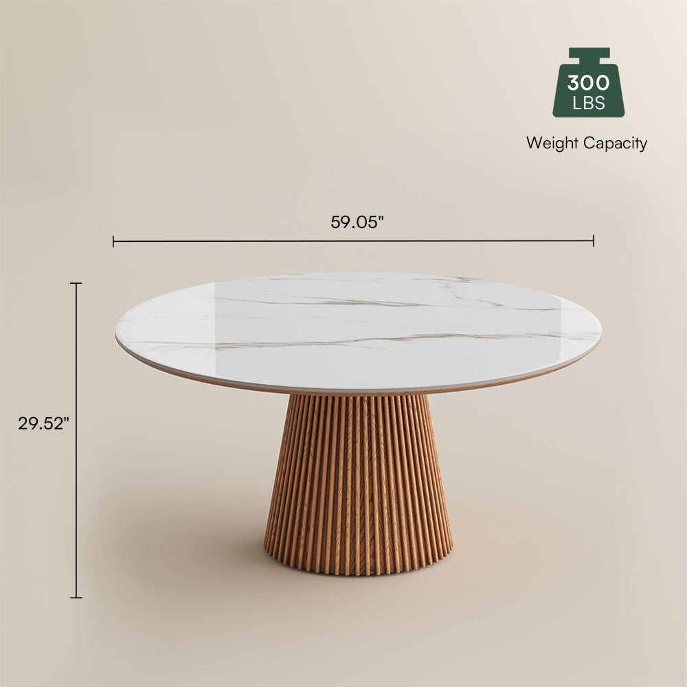 Silva – Table à manger ronde moderne du milieu du siècle en pierre frittée brillante