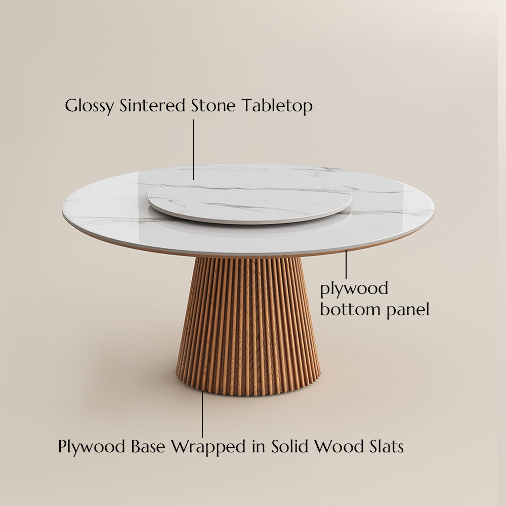 Silva – Table à manger ronde moderne du milieu du siècle en pierre frittée brillante