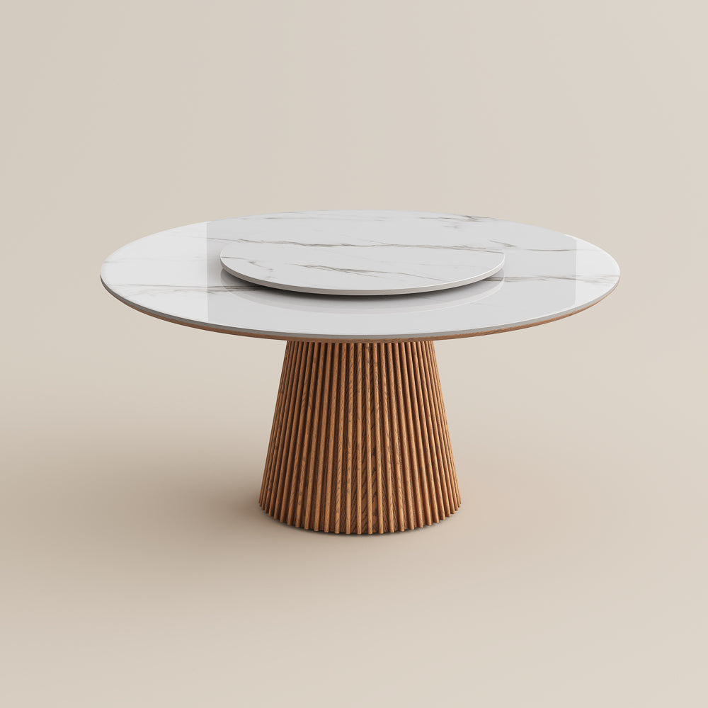 Silva – Table à manger ronde moderne du milieu du siècle en pierre frittée brillante