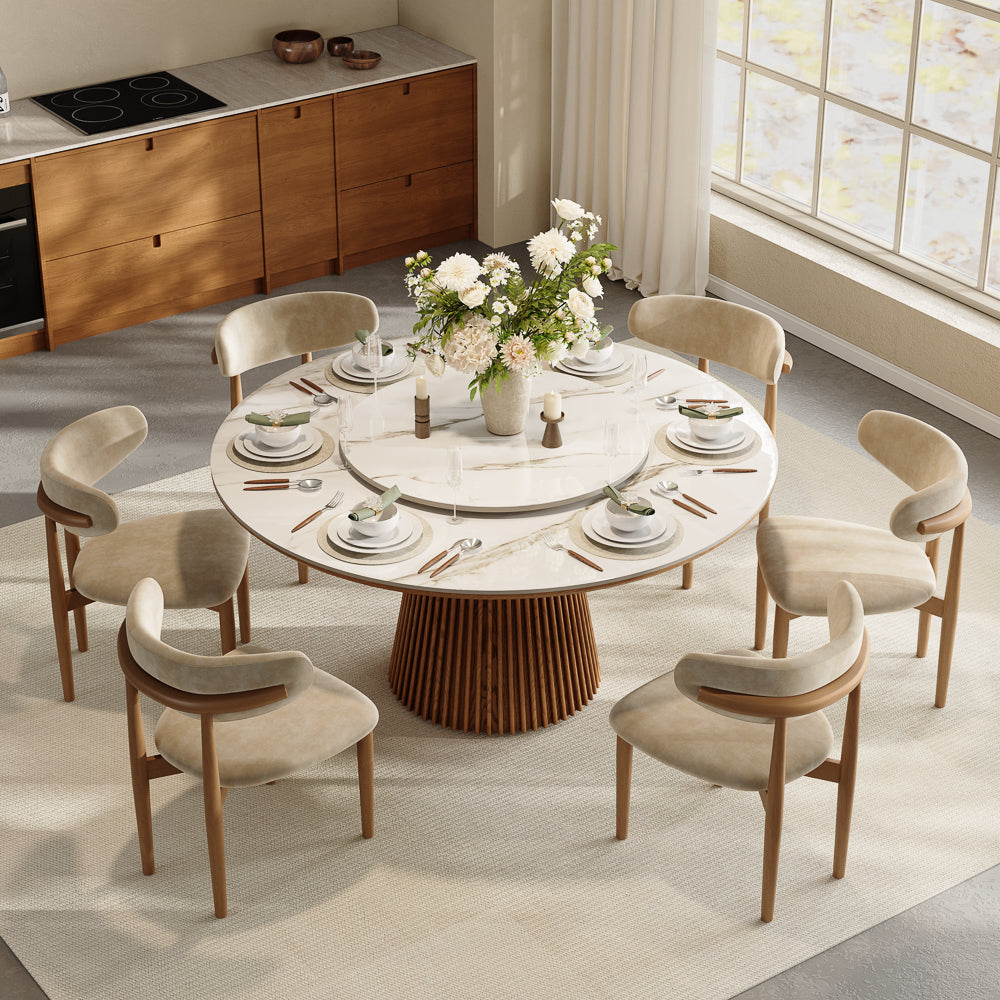 Silva – Table à manger ronde moderne du milieu du siècle en pierre frittée brillante