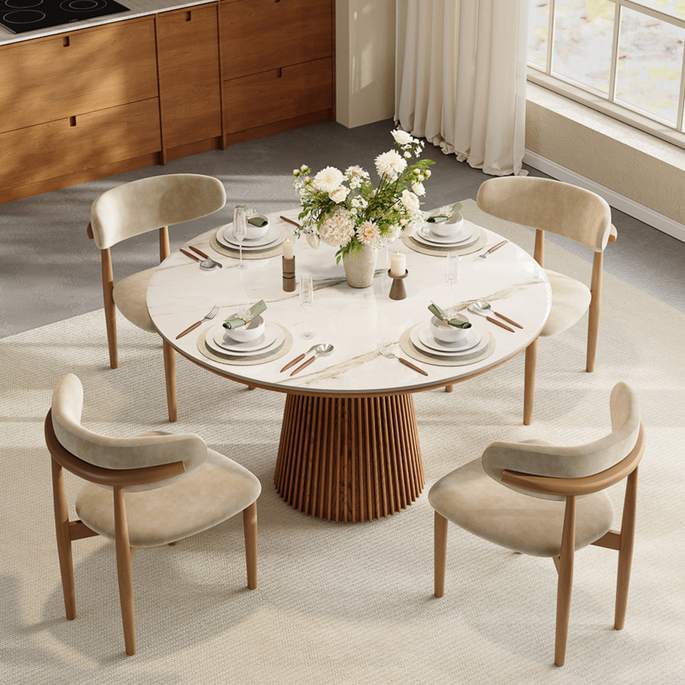 Silva – Table à manger ronde moderne du milieu du siècle en pierre frittée brillante