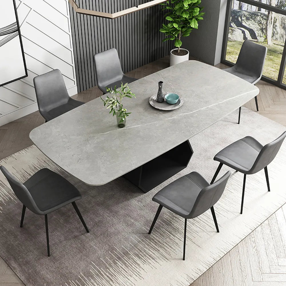 Table à manger moderne en pierre frittée grise de 71 po pour 4 à 6 personnes 