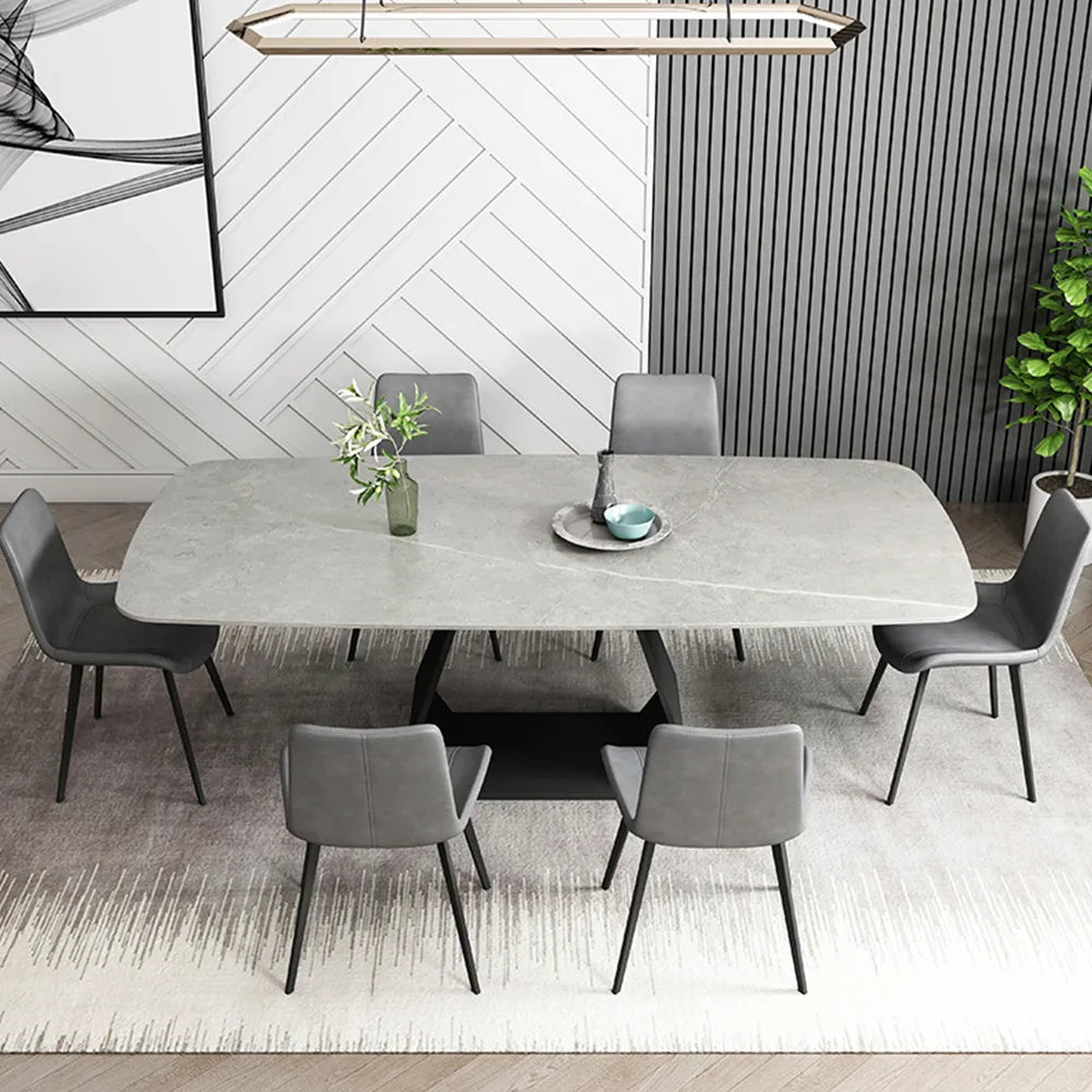 Table à manger moderne en pierre frittée grise de 71 po pour 4 à 6 personnes 