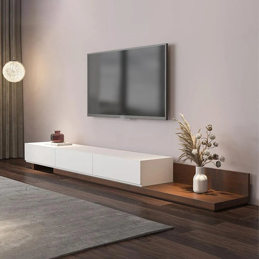 Meuble TV Fero Minimaliste extensible et rétractable à 3 tiroirs (78,74"-141,73"), noyer et noir 