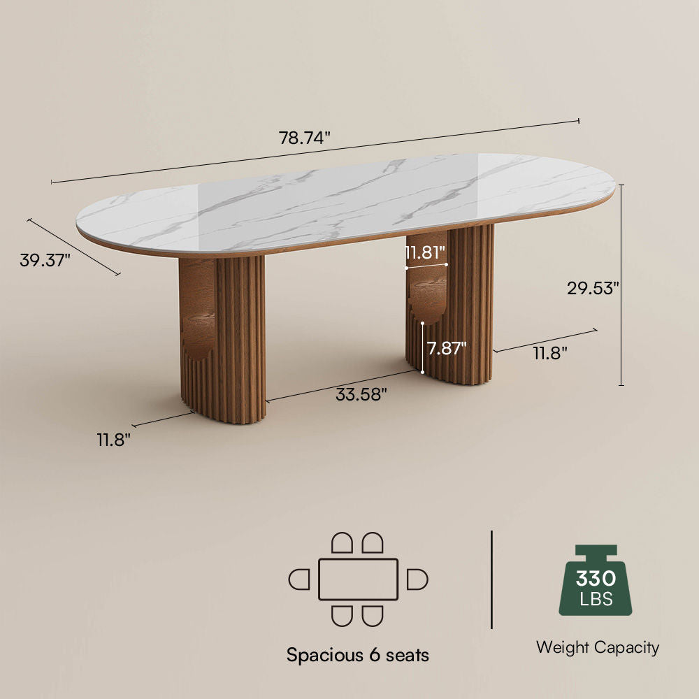Silva - Table à manger ovale moderne en pierre frittée brillante