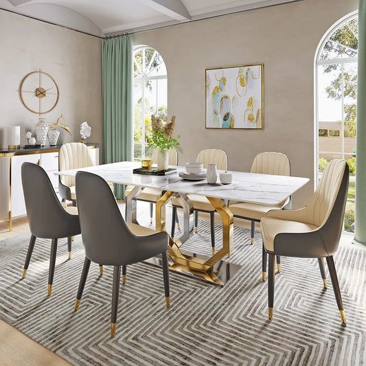 Table à manger moderne en faux marbre blanc 