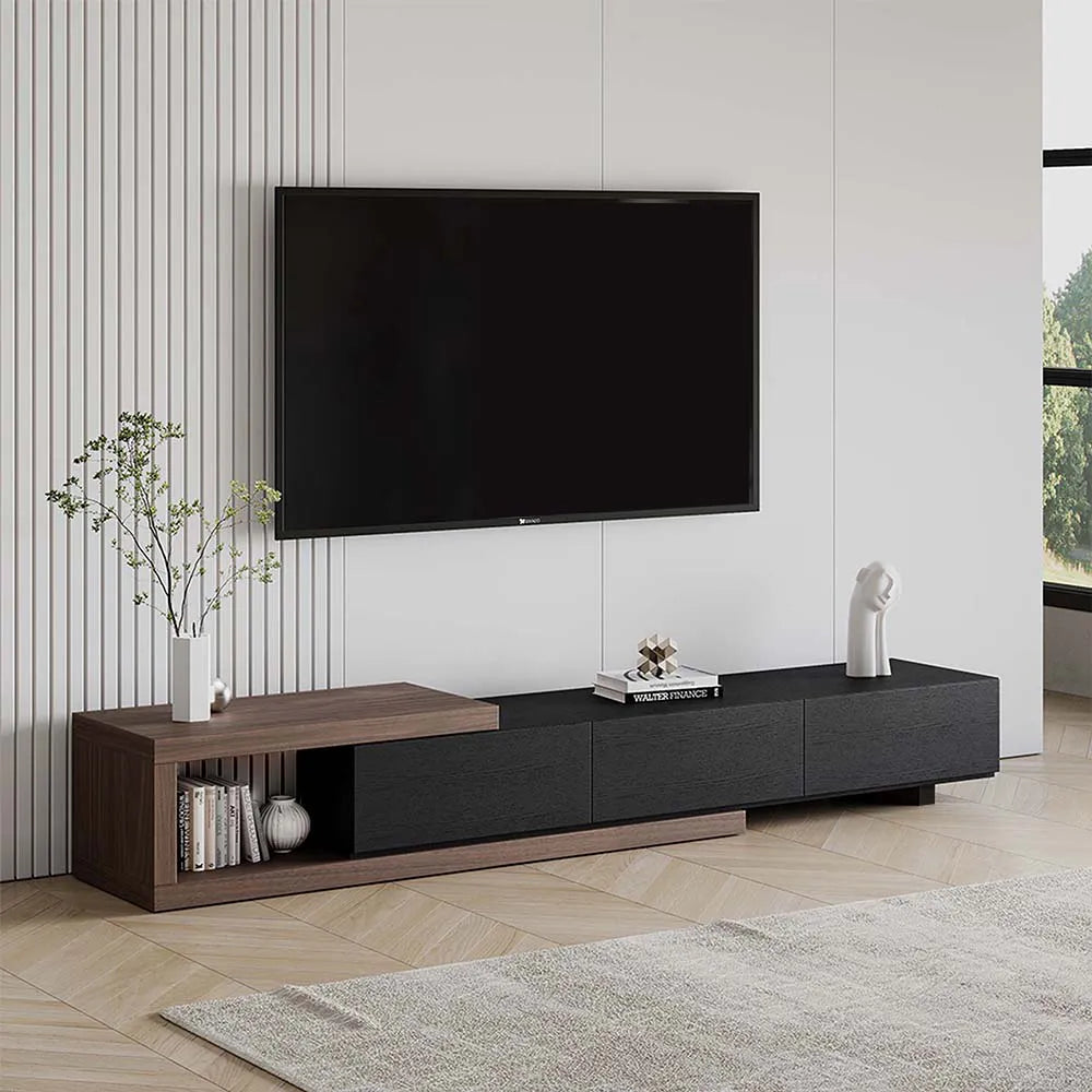 Meuble TV rétractable moderne en bois avec 3 tiroirs 