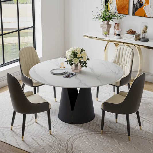Vera - Table à manger ronde en pierre frittée mate 