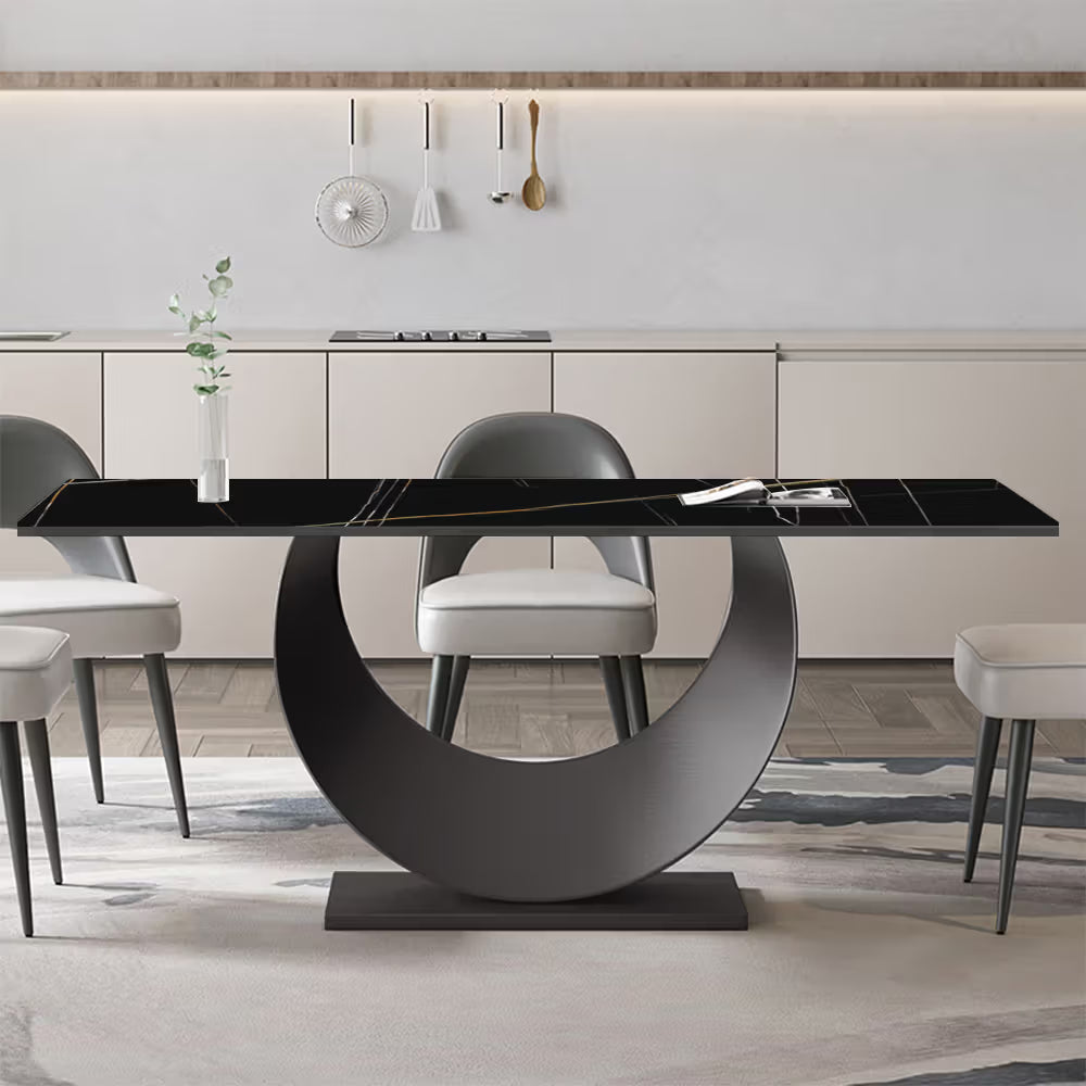71"Modern Minimalist Black Dining Table for4-6