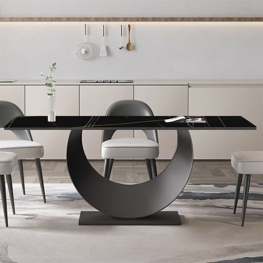 Modern Minimalist Black Dining Table for4-6