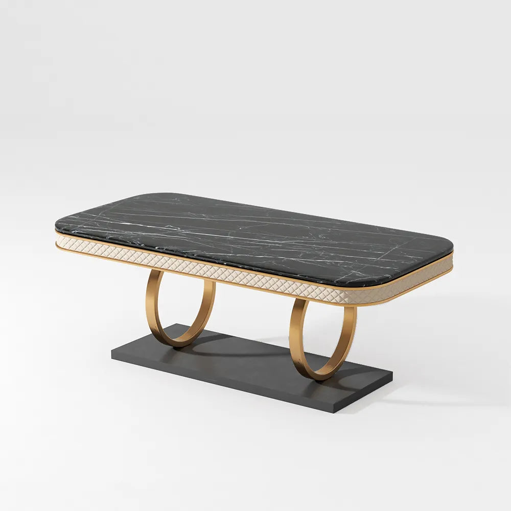 Table à manger moderne en faux marbre noir de 55 po pour 4 personnes 